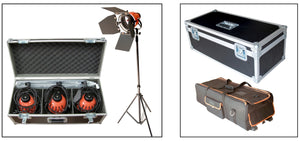 DYNACORE DTR-800 kit 3 heads with stands and barndoors in soft case